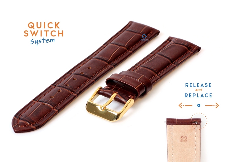 Quick Switch watch strap 22mm brown leather - golden buckle