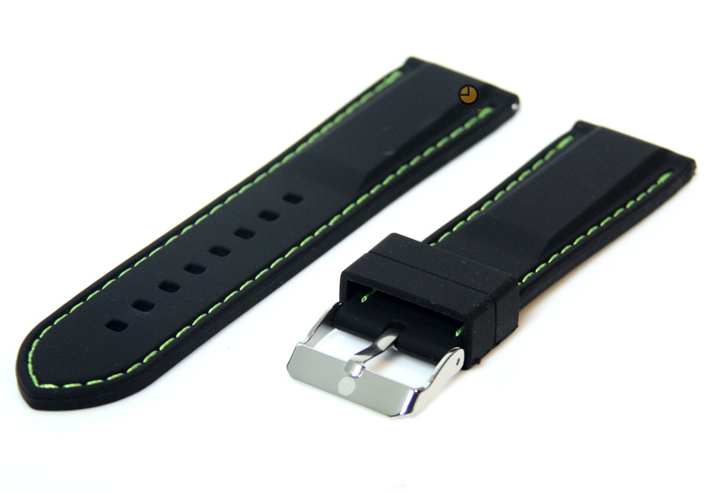 Watchstrap 20mm black-green silicone with quick release