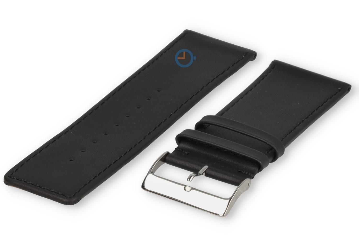 Glad leder horlogeband - 32mm - black