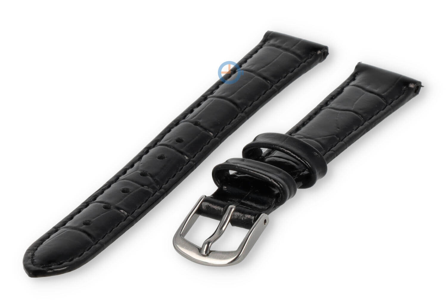 Leather strap with croc-print - 12mm - black