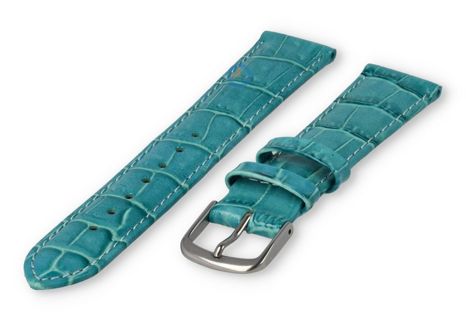 Leather strap with frizzled print - 16mm - turquoise