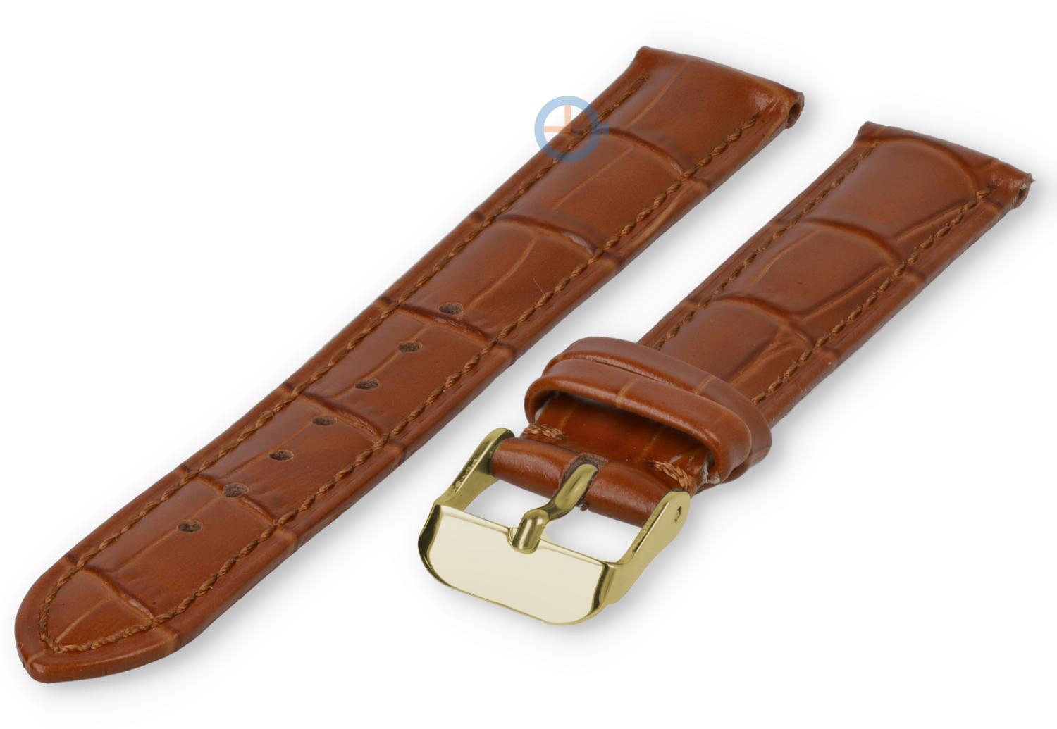 17mm - cognacbrown - leather strap with croco - gold