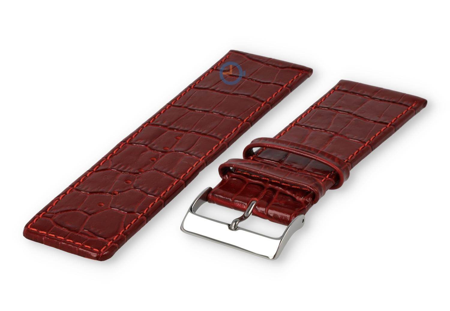 Calfskin strap with croco-relief - 28mm - bordeaux