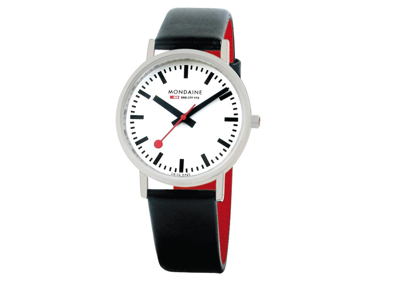 Mondaine 20mm watchstrap black red polished