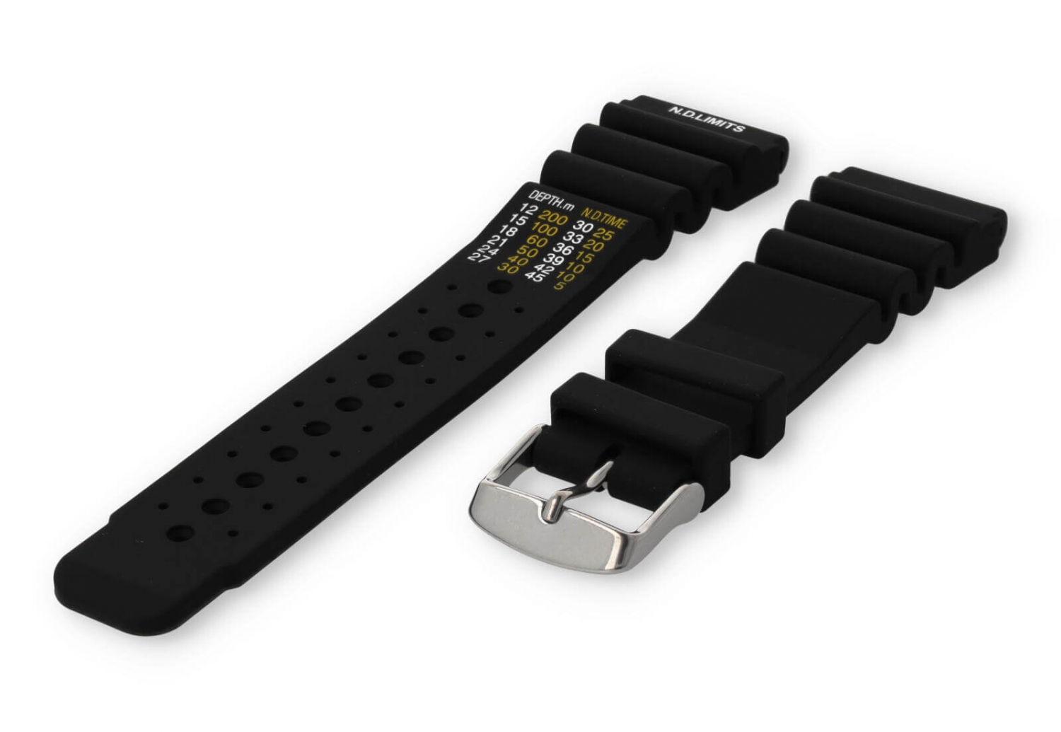 Diver watch band with time table 24mm black rubber