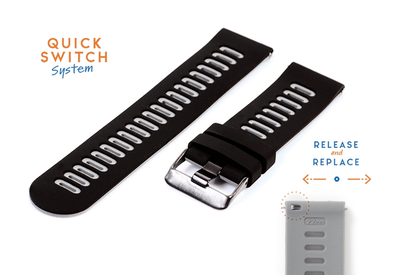 Silicone 22mm watch band - black/grey