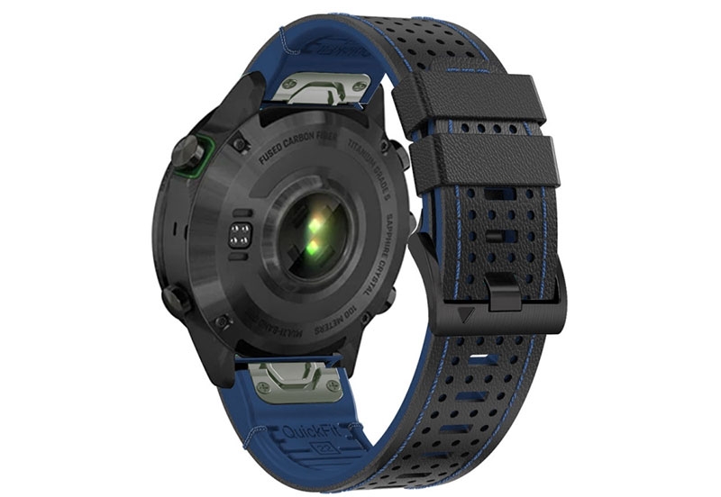 Premium 26mm strap - leather/silicone - black/blue
