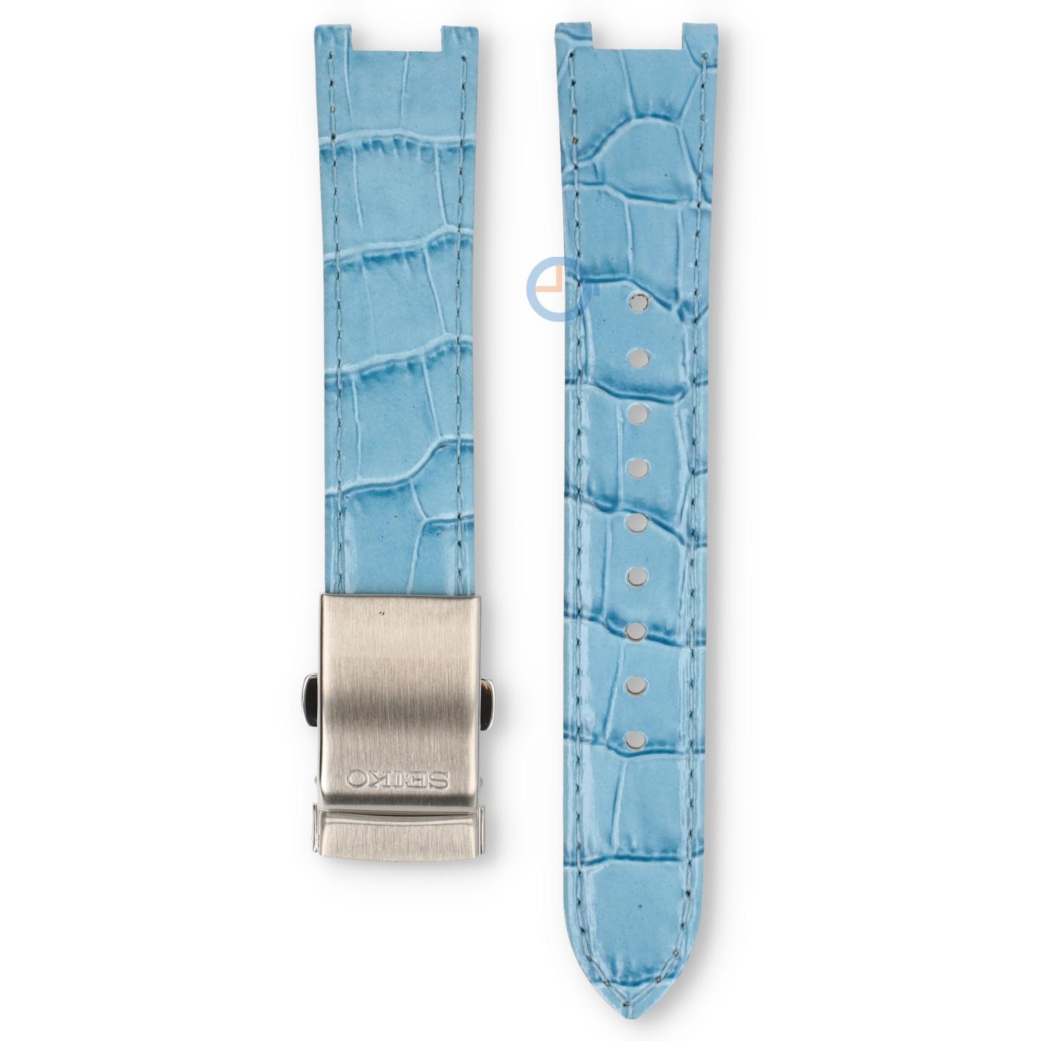 Watch strap with notch - light blue leather with three-fold clasp