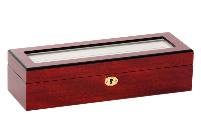 Wooden watchcase for 6 watches bordeaux matt