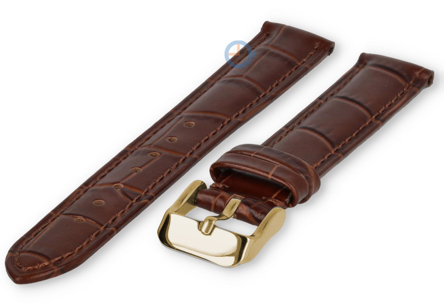 15mm - dark brown - leather strap with croco - gold