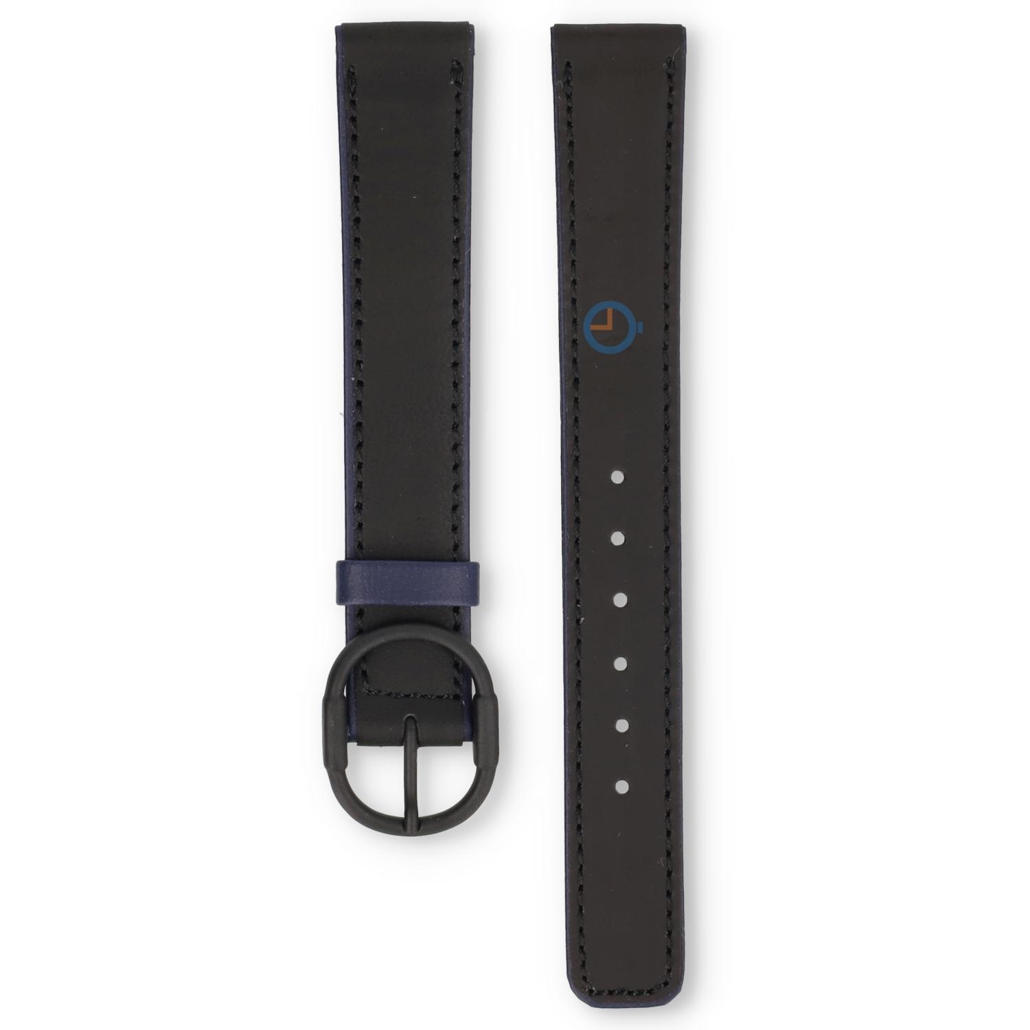 Universal 15mm black leather watch strap - Seiko