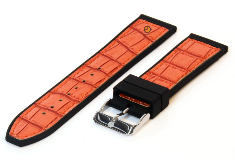 Watchstrap 20mm silicone with leather orange
