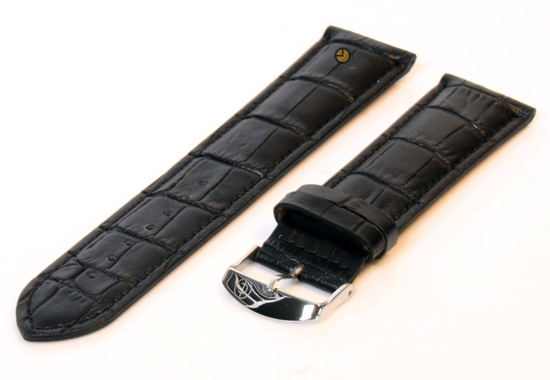 Watchstrap 24mm black leather extra long