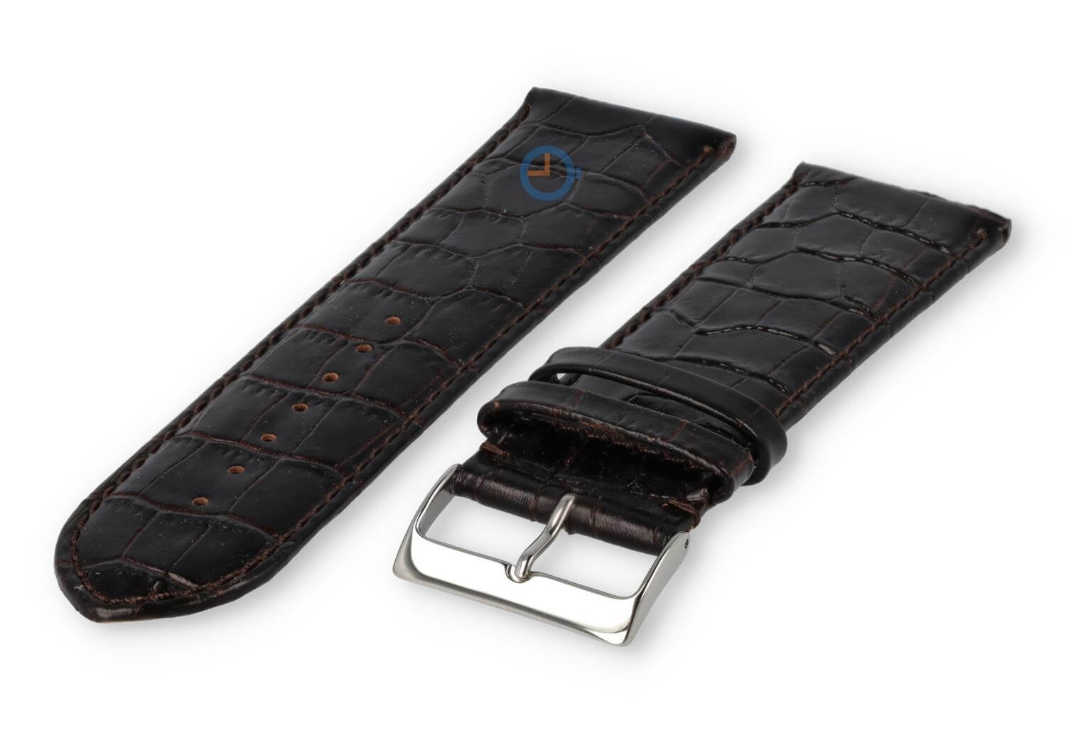 Calfskin XL strap with croco embossing - 28mm - dark brown