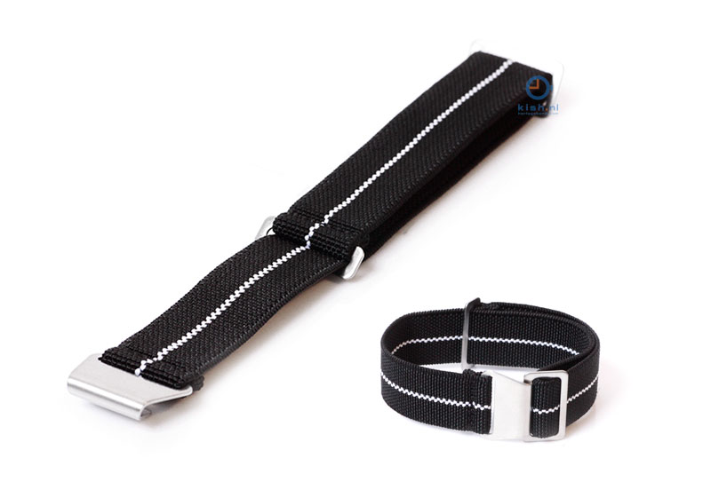 Elastic watchstrap 20mm nylon black - white