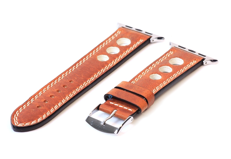 Apple Watch strap racing brown with beige stitching - 44/45/46/49mm