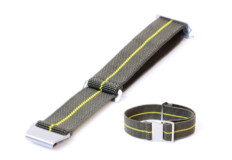 Elastic watchstrap 20mm nylon army green - yellow
