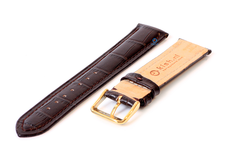 Luxe Certina watch strap dark brown leather - gold - 18mm