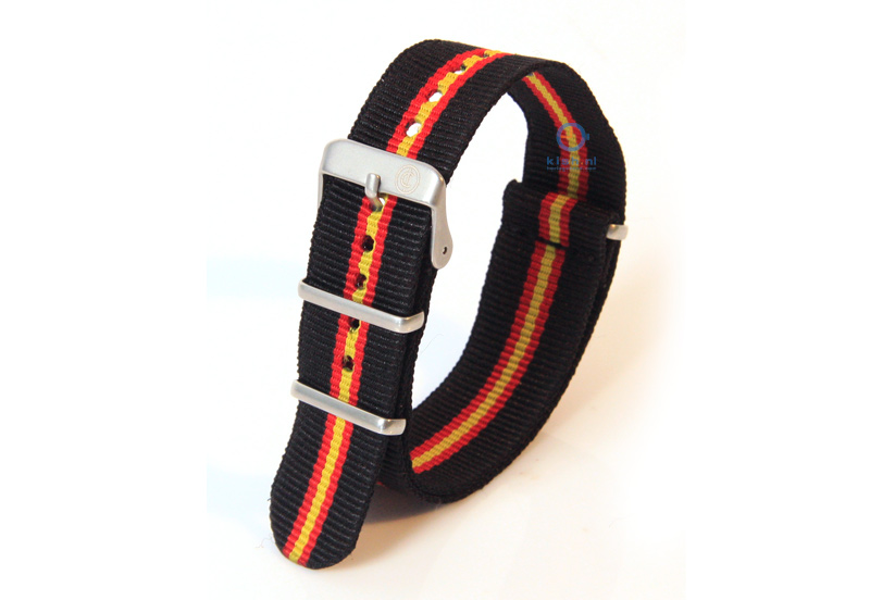 Watchstrap 18mm nylon black/red/yellow