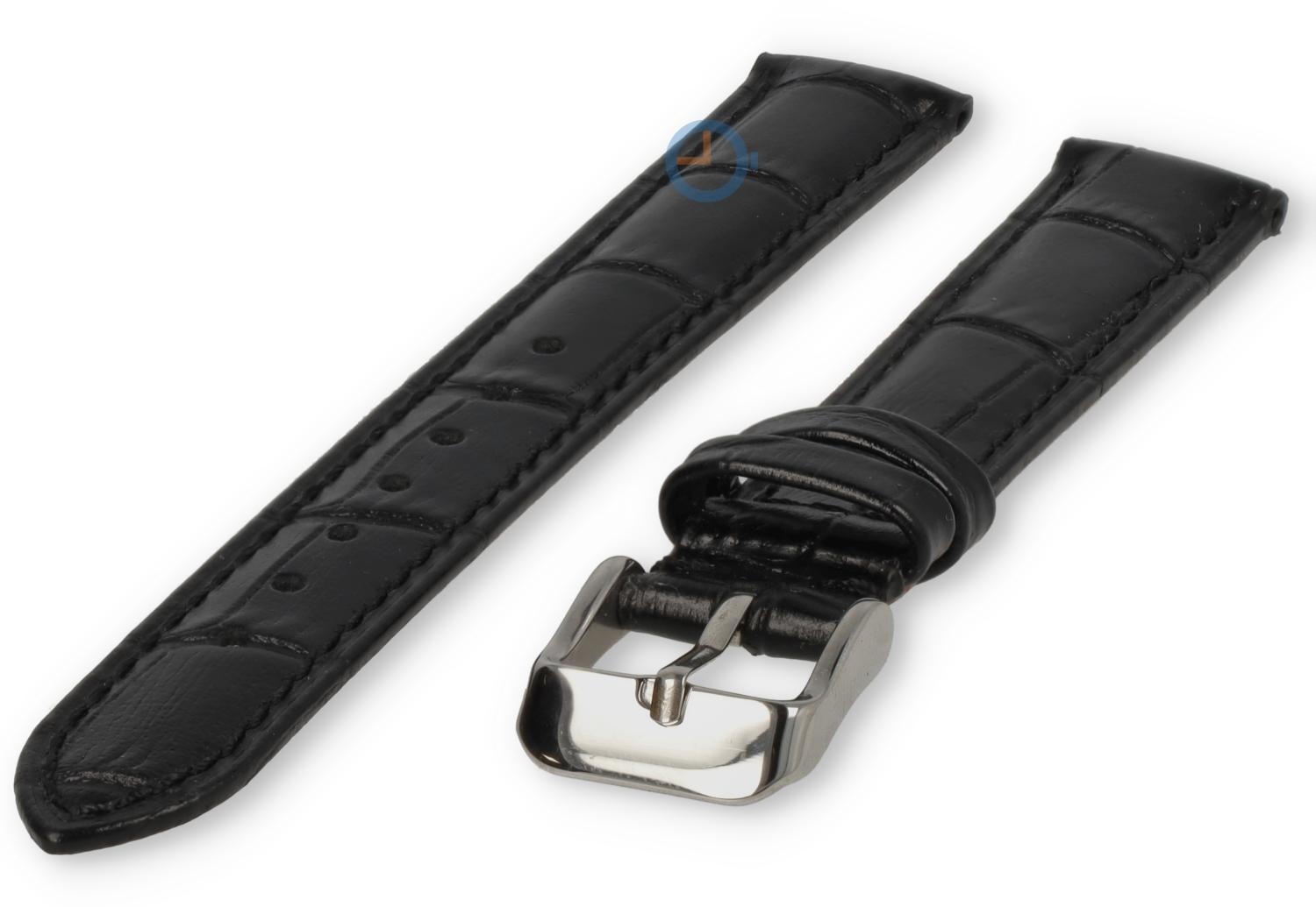 17mm - black - odd-sized leather strap with croco