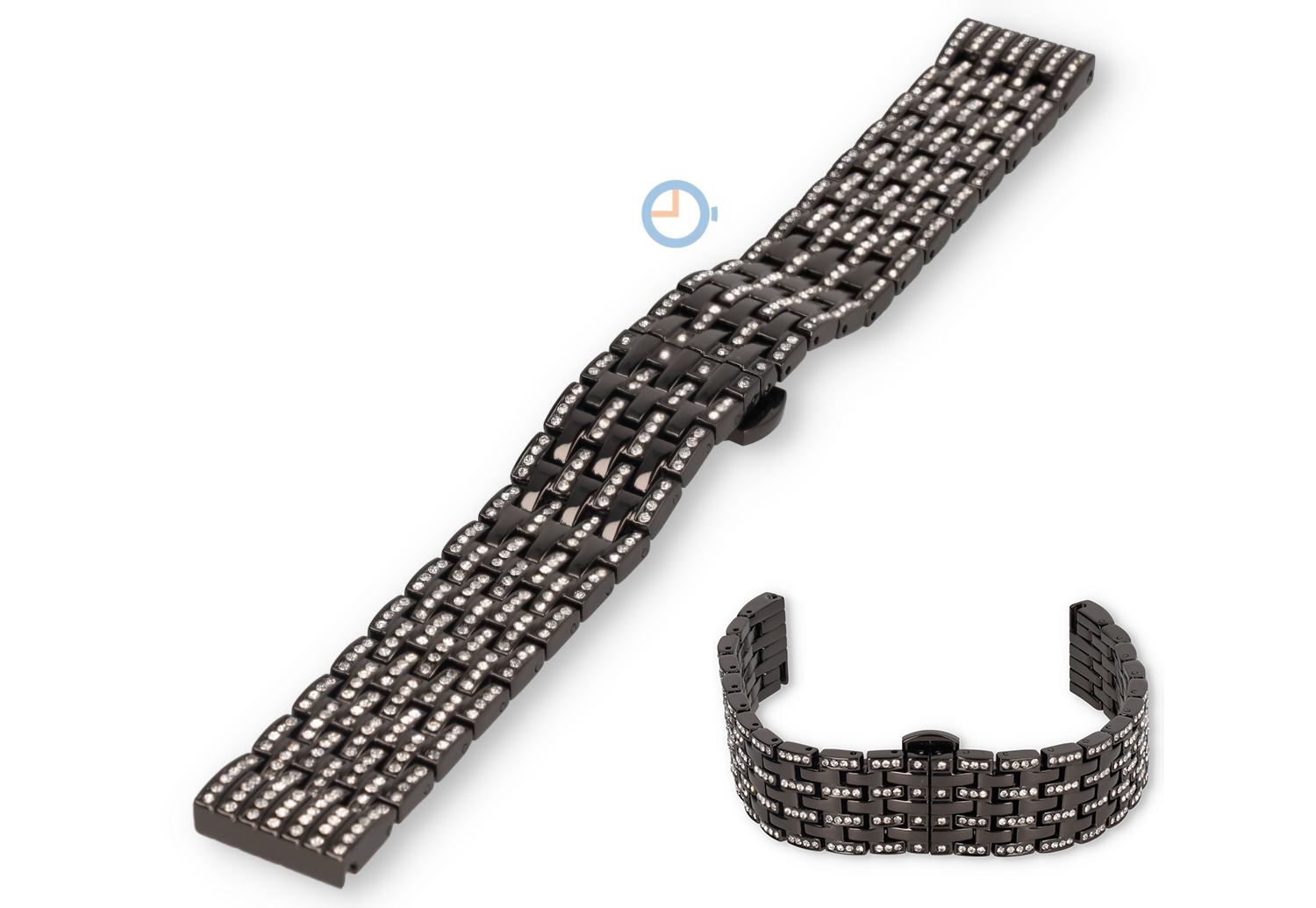 Pav? steel watch bracelet - 18mm - black