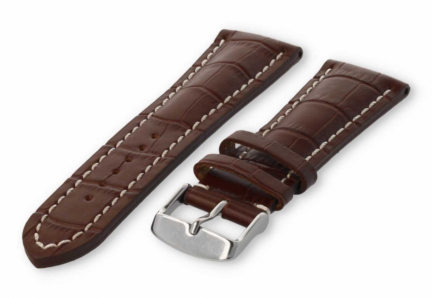 Watch band with crocoprint 24mm darkbrown leather