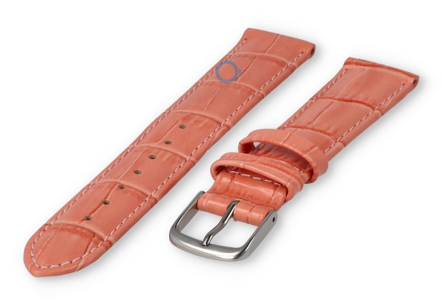 Leather strap with frizzled print - 16mm - salmon pink