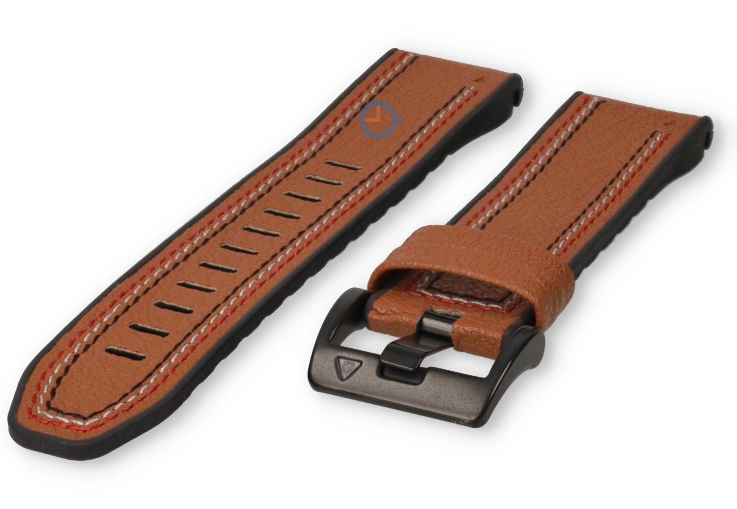Triple stitched strap for Garmin - 26mm cognac