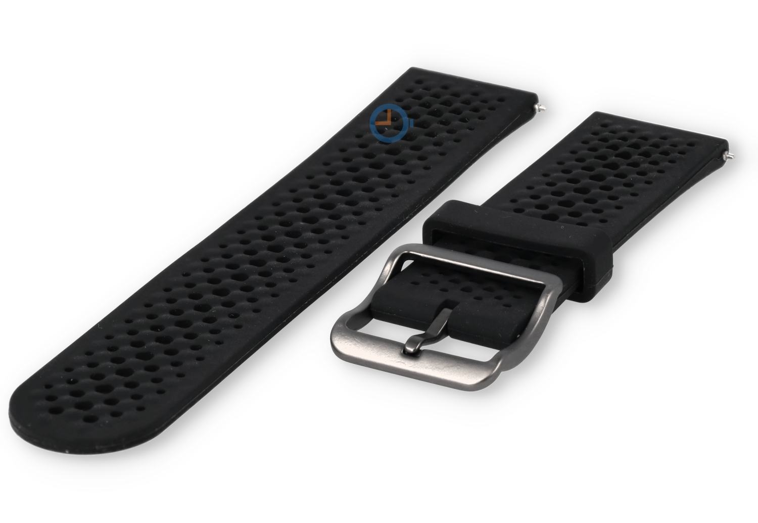 Breathable silicone strap - 22mm black - perforated