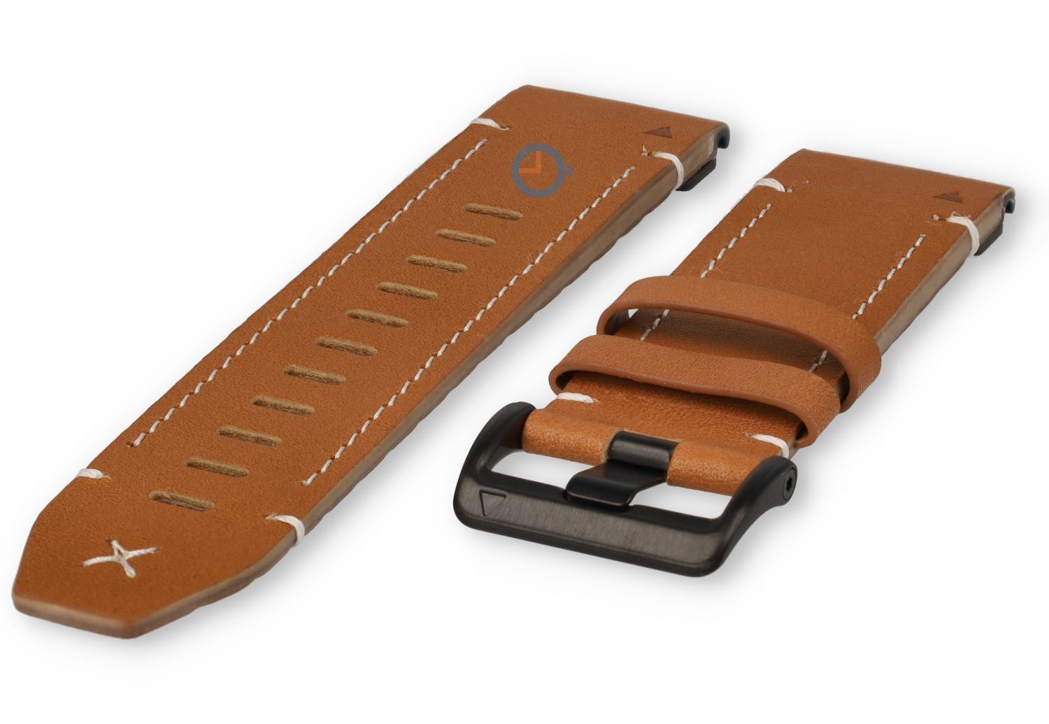 Premium leather strap for Garmin Fenix 7X - cognac/black