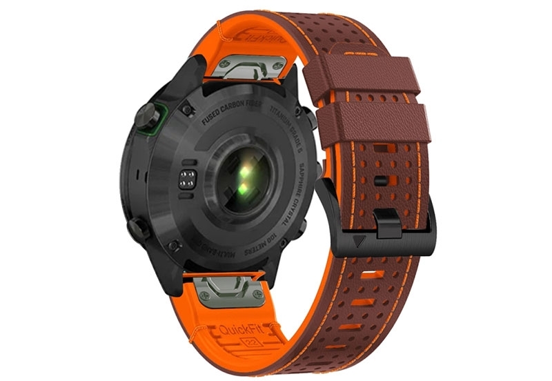 Premium 26mm strap - leather/silicone - cognac/orange