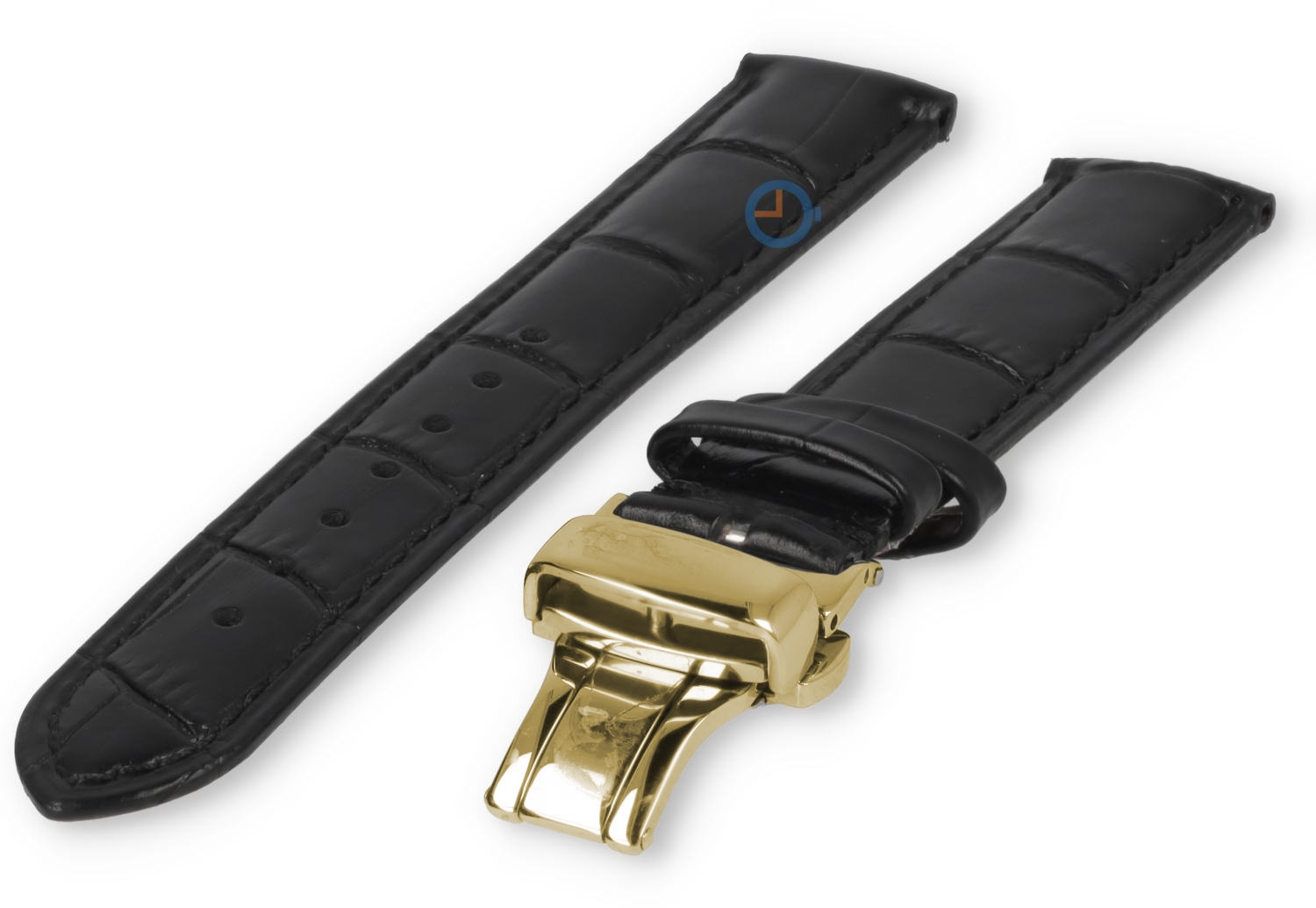 Luxe Tissot horlogeband zwart leer - vlindersluiting (goud) - 18mm