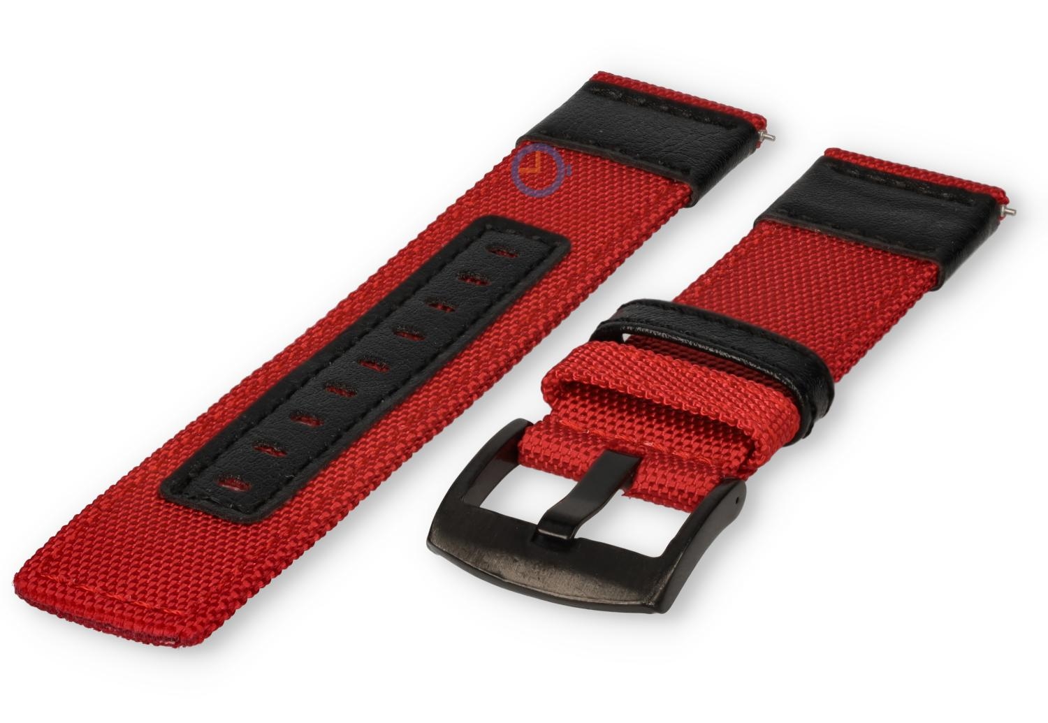 Hybride watch strap - nylon/leather - 20mm red
