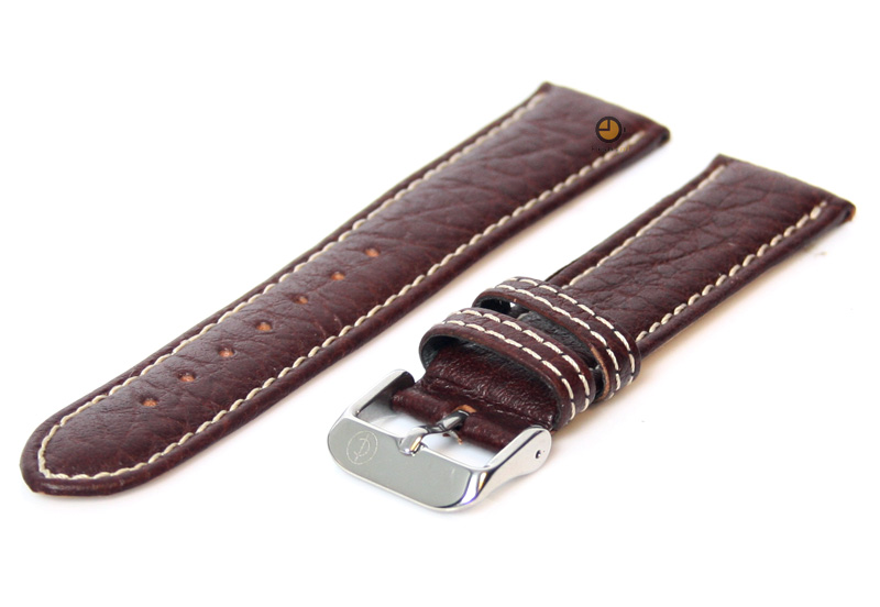Watchstrap 20mm darkbrown leather white stitches